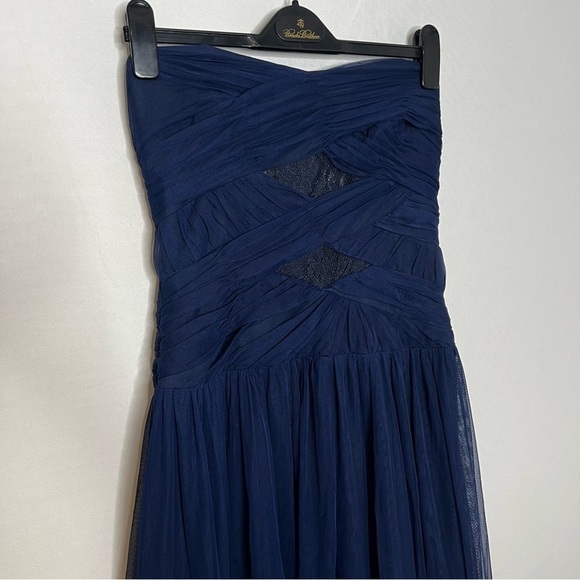 Eva Brazzi Black Tie Navy Blue Lace Front Strapless Chiffon Evening Gown. Size 8 - Picture 4 of 16